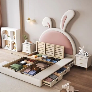 Luce diretta della fabbrica di lusso letto di coniglio singola ragazza durevole cartone animato rosa principessa letto di piccole dimensioni <span class=keywords><strong>per</strong></span> la camera da letto soggiorno in legno - Product Image 5