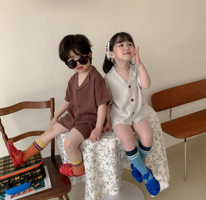 Ensemble de vêtements d'été pour enfants, garçons, chemises en <span class=keywords><strong>lin</strong></span> <span class=keywords><strong>beige</strong></span> marron uni, shorts, garçons, filles, décontracté, enfants, ensembles 2 pièces - Product Image 6