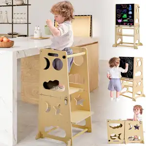 Wooden Kitchen Baby Learning Tower Wood Kids Step Stool Montessori Furniture Toddler Adjustable 3 Height Kitchen Helper