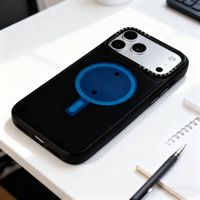 Étui de téléphone portable A9 rouge foncé et noir contrastant pour 17 Pro, motif animal, avec anneau magnétique en cuir et plastique, bouton IA