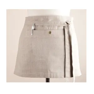 Delantal de lino con logo de cocina, medio delantal de cintura de algodón, personalizado, con 3 bolsillos, color beige