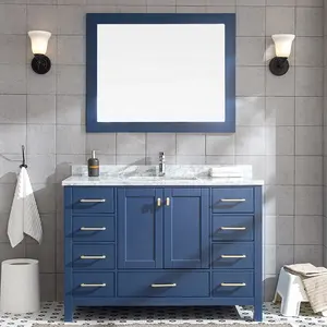 Knock Down Flat Packing Gabinete de cocina Diseño Shark Door Blue Floor Standing Wood Bathroom Vanity