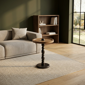 Modern <b>Round</b> Wood <b>Coffee</b> <b>Table</b> With <b>Black</b> Base Minimalist Living Room Furniture - Product Image 3