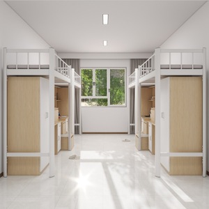 Lit d'étudiant moderne deux-en-un en métal pour dortoir, avec <span class=keywords><strong>bureau</strong></span> intégré, armoire et cadre de lit souple, idéal pour appartement et école - Product Image 4
