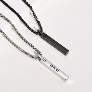 Custom Engraved Logo Stainless Steel Bar Pendant Necklace for Men High Polished <strong>Vertical</strong> Bar with Trendy Link <strong>Chain</strong> - Product Image 6