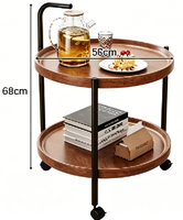 Table d'appoint à double niveau avec roulettes, style nordique moderne, table basse multifonctionnelle en bois avec structure métallique pour salon