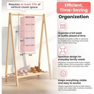 Weekly Clothes Organizer For Kids 5 <b>Shelf</b> Hanging Closet Storage With Labels And Side Pockets Bedroom Use Oxford Cloth Fabric - Product Image 2