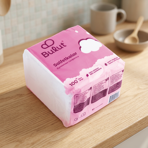 Serviettes en papier jetables Bulut Soft 1 pli 27x27cm Crème 100x40pcs Sac Style Usage domestique Modèle 123 - Product Image 2
