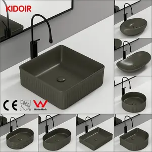 Kidoir Cream Color Square Striped Table Top Art Hand Wash Basin Lavabo Washbasin Ceramic Countertop Vessel Hotel Bathroom Sink