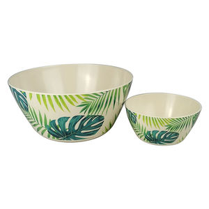 Set di Ciotole con Stampa Foglia di Palma Tropicale Monstera in Melamina - Ciotole Grandi e Piccole per Pranzo a Bordo Piscina 6 e 10 Pollici - Product Image 1