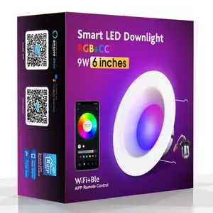 Lampu tersembunyi LED tanpa kaleng berubah warna RGB, lampu Downlight tersembunyi 9W dapat diredupkan