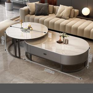 Tavolo da caffè ovale moderno di lusso italiano con piastra di roccia Set in metallo mobili per la casa per soggiorno on-line servizio di tè - Product Image 5