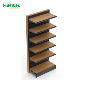 Estantería Metálica Resistente Tipo Góndola para Supermercado con Panel Trasero Negro con Acabado Imitación Madera para Tiendas Minoristas - Product Image 1
