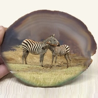 Nouveaux produits HY 2025 : Tranches d'agate personnalisées avec peinture huileuse motif tigre pour la création de plats en cristal