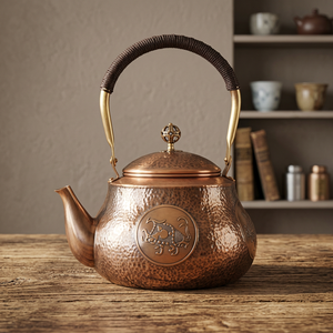 Théière traditionnelle chinoise en métal avec couvercle et poignée, couleur bronze, design décoratif - Product Image 6