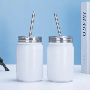 17oz white vacuum insulate thermos stainless steel mason jar blank sublimation mason jar tumbler with straw