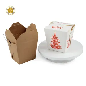 Food Pail With Handle,Paper Square Base Noodle Box With Handle,Take Away Food Paper Box