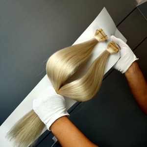 Dragonbeauty Factory - Cabello Humano 100% Remy, Color Claro # Extensiones de cabello humano rubio 613 con cinta adhesiva, trama invisible. - Product Image 1