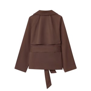 Manteau <span class=keywords><strong>court</strong></span> chic rétro pour femme, nouvelle collection 2026, style décontracté, avec ceinture décorative, coupe <span class=keywords><strong>trench</strong></span> à manches longues. - Product Image 2