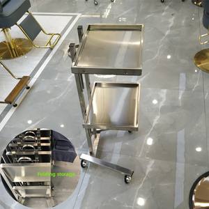 Chariot de Salon <span class=keywords><strong>Professionnel</strong></span> Commercial en Acier Inoxydable Pliant avec Roues pour Coiffure, Permanente et Coloration - Product Image 2