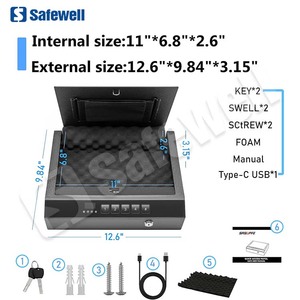 Safewell ตู้เซฟลายนิ้วมือไบโอเมตริกซ์แบบเปิดอัตโนมัติ ปืนจดจําใบหน้าขั้นสูงปลอดภัย เหมาะสําหรับใช้ในบ้าน โต๊ะข้างเตียง และในรถยนต์