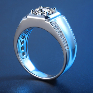 モアッサナイトリングスターリングシルバー1カラットプロング設定モアッサナイトダイヤモンド婚約指輪男性用ファッションバンドリング - Product Image 2