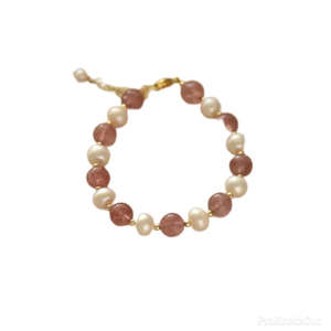 Bracelet en cristal de fraise naturel My Other Half, perle d'eau douce, or 14 carats, bracelet ajustable - Product Image 1