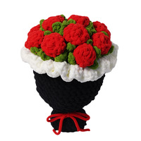 2027 Buket Mawar Buatan Tangan Baru Rajutan Tangan dari Wol Bunga Mawar Buatan Dekorasi Hadiah Hari Valentine