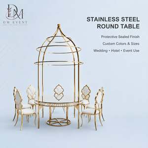 Table de banquet ronde personnalisée en acier inoxydable doré avec plateau en verre trempé miroir - Product Image 1