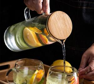 Pichet à thé glacé en verre avec couvercle en bois de bambou Couvercle de passoire en acier inoxydable Grande bouilloire en verre avec poignée - Product Image 3