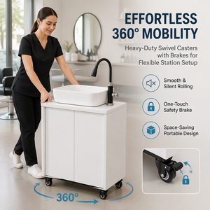 Lavabo Portatile per Lavaggio Mani per Salone di Bellezza, Sistema Idrico Autonomo <span class=keywords><strong>con</strong></span> Rotazione a 360° °   Rubinetto Flessibile e Ruote Bloccabili - Product Image 4