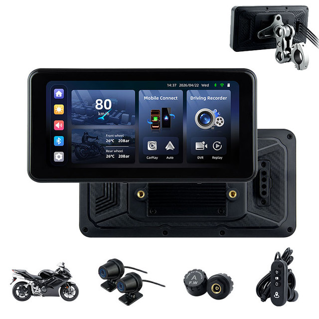 6.25 Inch IPS Motorcycle Navigation Wireless CarPlay Android Auto Dual Cam 120° Wide Angle TPMS BSD 800nits IPS Display