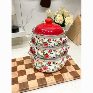 Marmite en émail compatible avec les plaques à induction pour usage domestique, antiadhésive, en métal, pour soupes, braisages, cuisson au four et lait, avec couvercle, pour le commerce international - Product Image 5
