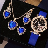 5 pièces/ensemble montre à Quartz coeur mignon pour femmes élégant strass analogique montre-bracelet et ensemble de bijoux
