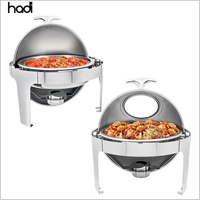 Vente en gros Chauffe-plat professionnel en acier inoxydable design moderne en verre avec couvercle roulant de 6 litres pour buffet hôtels et restaurants