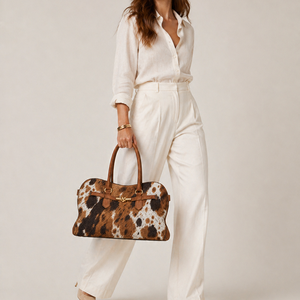 Bolso Boston de Piel Genuina con Pelo de Becerro, Estampado de Vaca, Asa Superior, Bolso de Hombro Estilo Western con Cierre Giratorio, Bolso Casual para Mujer - Product Image 2