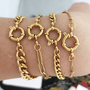 Paslanmaz Çelik Yaylı Halka Büyük Denizci Tokalı Kolye DIY Charm Tutucu Ataç Rolo Küba Zinciri Katmanlı Unisex Takı - Product Image 2