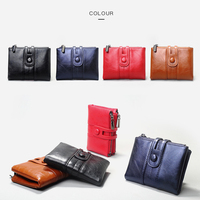 Dompet Wanita Rfid Kecil, Dompet Kulit Lipat Dua, Dompet Koin Vintage dengan Ritsleting dan Kancing