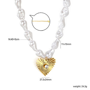 Collar de Perlas de Imitación Estilo Barroco con Colgante de Corazón, Tono Dorado, Engaste de Cristal, para Uso Diario y Fiestas - Product Image 5