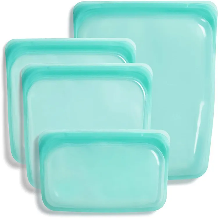 Eco-friendly Dishwasher-Safe Leakproof Flat Collapsible Silicone Food Grade Reusable Storage Bag