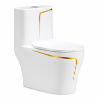WC haut de gamme avec siège intégré et bordure dorée, économie d'eau, chasse d'eau super vortex, toilette en céramique