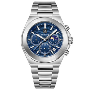Reloj de Cuarzo para Hombre Benyar, Cronógrafo Analógico con Fase Lunar y Fecha, Correa de Acero Inoxidable, Resistente al Agua 30M, BY-5220M - Product Image 5