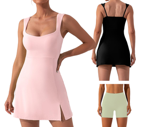 ゴルフドレス女性ゴルフバックヨガテニススカート露出防止レギンススポーツドレス胸パッド付き通気性屋外速干 - Product Image 1