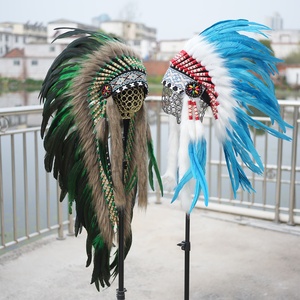 Copricapo Indiano Multicolore con Piume, Cappello da Capo, Copricapo da Motociclista, Copricapo da Uomo Selvaggio, Accessorio per Scenografie e Riprese per Bambini - Product Image 4