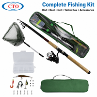 Canne à pêche télescopique en verre CTO fiable de 2,7 m avec moulinet XT3000 et tous les accessoires – Combo canne et moulinet pour bateau et quai