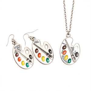Cole & Jenna – ensemble de bijoux avec palette de peinture, collier et boucles d'oreilles en alliage plaqué argent, cadeau unisexe, Style Vintage - Product Image 1