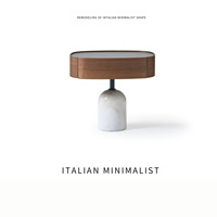 Table de chevet minimaliste italienne de designer en bois massif, cuir de selle et marbre de luxe pour chambre à coucher