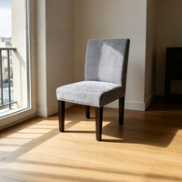 Chaise de salle à manger sans accoudoirs en velours gris rembourrée, avec pieds en bois noir, pour hôtel moderne, appartement, bistrot, restaurant et cuisine