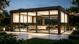 Pergola autoportante moderne en aluminium RKOVE RK-C3 avec toit à lames orientables et enclos en verre pour terrasse nocturne - Product Image 4