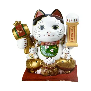 Chat porte-bonheur en céramique fait main et peint à la main, design traditionnel, magnifique décoration intérieure japonaise pour la maison - Product Image 1